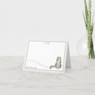 Carte De Remerciements Ragamuffin Chat Gris Bordure Monogramme Nom Plié