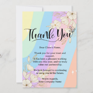 Carte De Remerciements Rainbow Pastel Floral Petite entreprise Appréciati