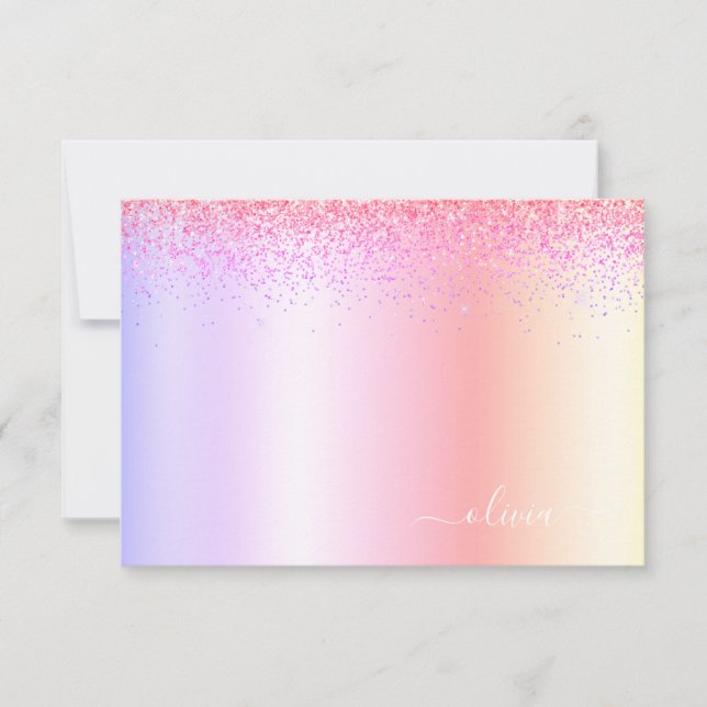 Carte De Remerciements Rainbow Pastel Girly Parties scintillant Metal Nom (Devant)