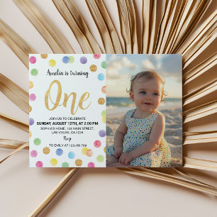 Carte De Remerciements Rainbow Spot Pastel 1er Anniversaire Photo Invitat