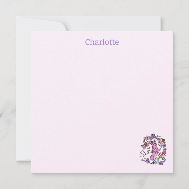 Carte De Remerciements Rainbow Stars Unicorn Folk Note Card (Devant)