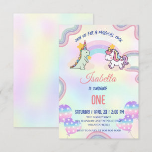 Carte De Remerciements Rainbow Unicorn & Dinosaur Friends Anniversaire Pa