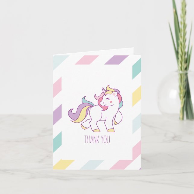 Carte De Remerciements Rainbow Unicorn Girls Birthday Party (Devant)