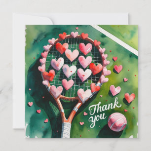 Carte De Remerciements Raquette de tennis et balle avec amour coeur rouge