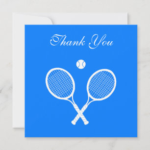 Carte De Remerciements Raquettes de tennis blanches et bleu boule