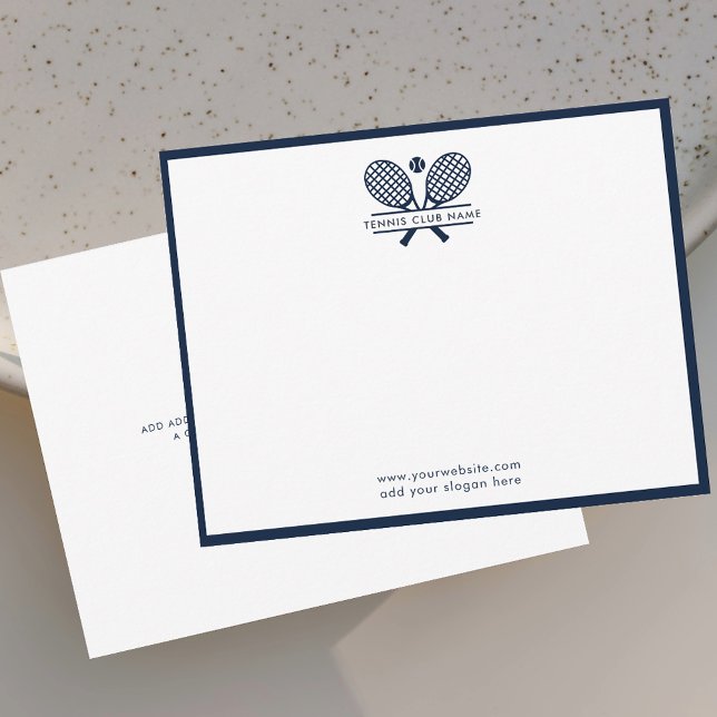 Carte De Remerciements Raquettes de tennis Icon Club Nom Marine Bleu Fron (Lawn Tennis Club Custom Navy Blue Rackets Motif Note Cards)