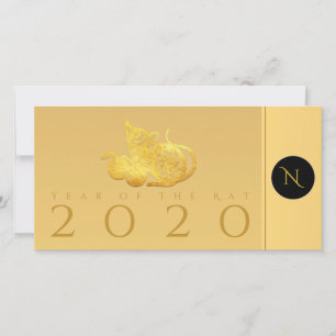 Carte De Remerciements Rat Année 2020 fruits Élégant Monogramme Souhaits 