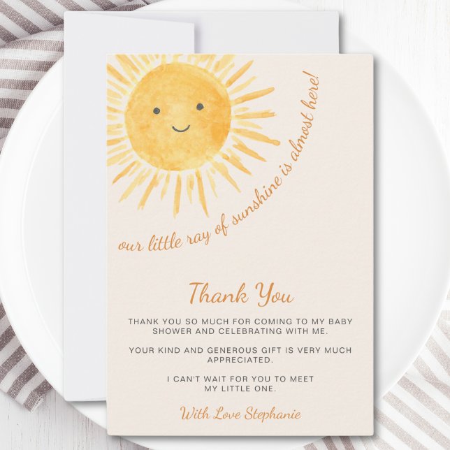 Carte De Remerciements Ray Of Sunshine Baby shower (Créateur téléchargé)