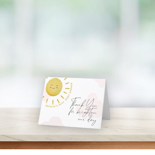 Carte De Remerciements Ray of Sunshine Nuages Girl Baby shower (Créateur téléchargé)