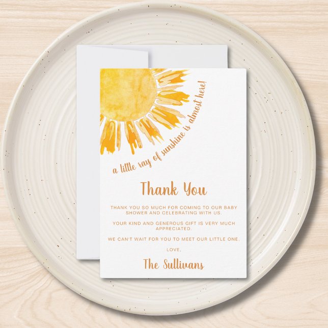 Carte De Remerciements Rayon de soleil Baby Shower Bohème (Créateur téléchargé)