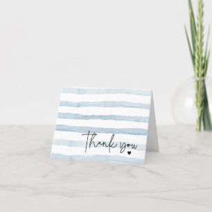 Carte De Remerciements Rayures aquarelles bleues et blanches pliées