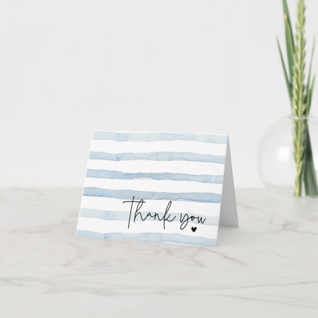Carte De Remerciements Rayures d'aquarelle bleue et blanche pliées (Devant)