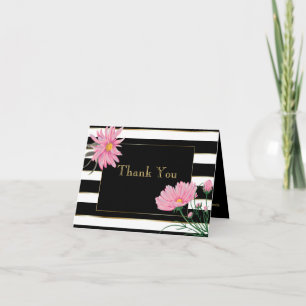 Carte De Remerciements Rayures noires grasses Fleurs de Thank You roses