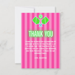 Carte De Remerciements Rayures rose vif néon Prépa Vert Citron Pickleball