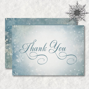 Carte De Remerciements Réception romantique Bleu Neige Blanche Étincelle