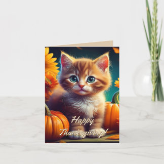 Carte De Remerciements Récolte Thanksgiving mignonne Ginger Kitten Citrou