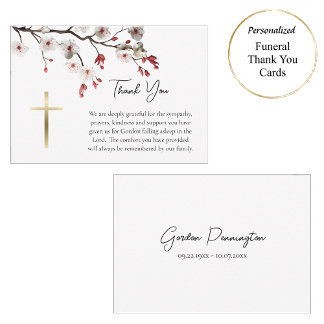Carte De Remerciements Red and White Cherry Blossoms Orthodox Funeral