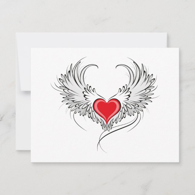 Carte De Remerciements Red Angel Coeur avec ailes (Devant)