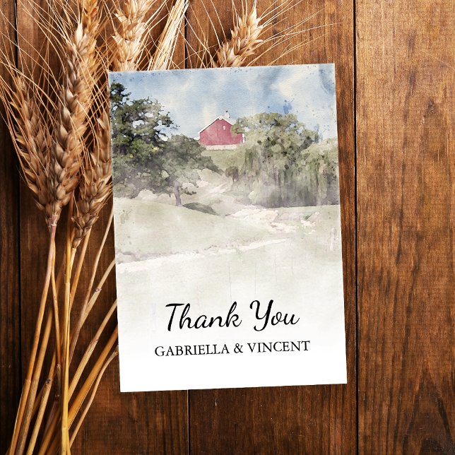 Carte De Remerciements Red Barn on Hill Country Mariage (Show gratitude after your farm style bridal shower or wedding with this country barn thank you note.)