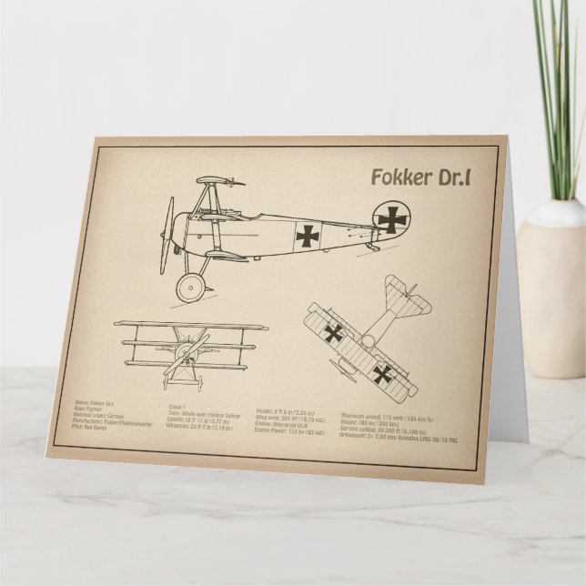 Carte De Remerciements Red Baron Fokker Dr.1 - Plan directeur de l'avion  (Devant)