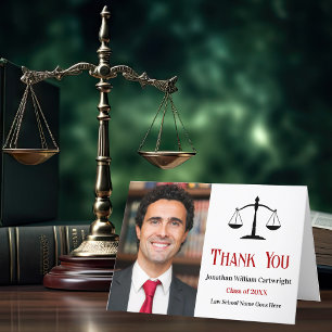 Carte De Remerciements Red Black Law School Graduation Photo Avocat