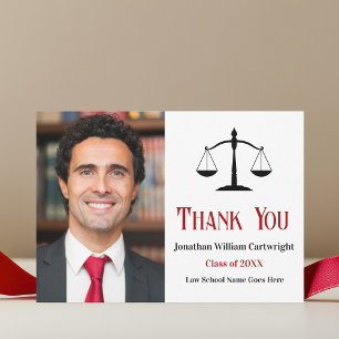 Carte De Remerciements Red Black Lawyer Photo Scales de justice