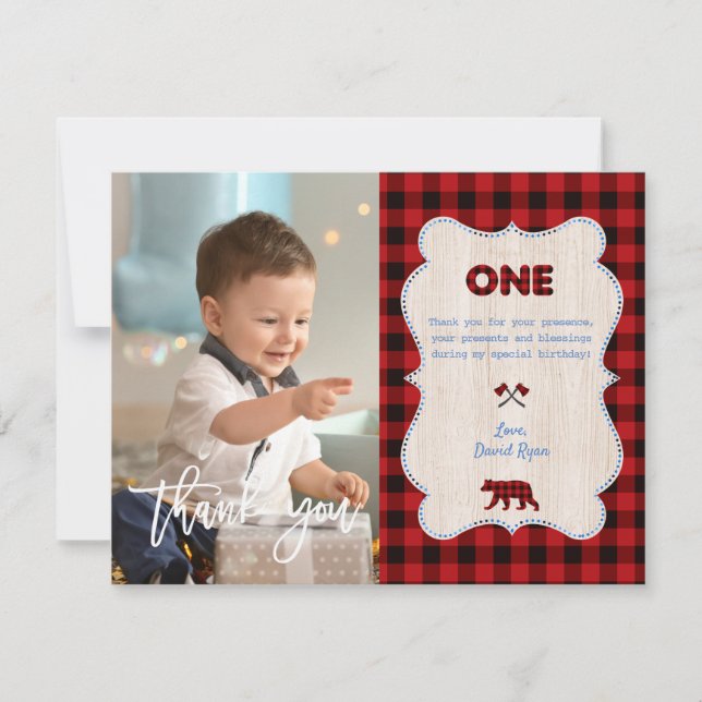 Carte De Remerciements Red Buffalo Photo Boy Premier anniversaire (Devant)