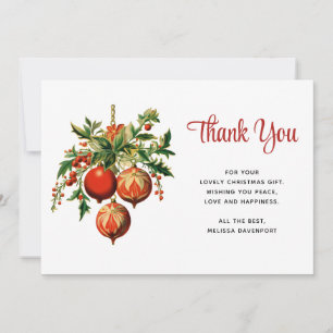 Carte De Remerciements Red Christmas Baubles avec Holly Festive