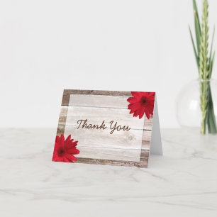 Carte De Remerciements Red Daisy Rustic Barn Wood Thank