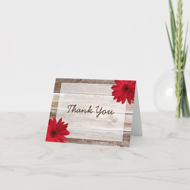 Carte De Remerciements Red Daisy Rustic Barn Wood Thank (Devant)