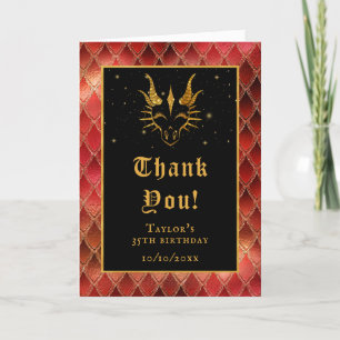 Carte De Remerciements Red Dragon Scales Gold Faux Parties scintillant An