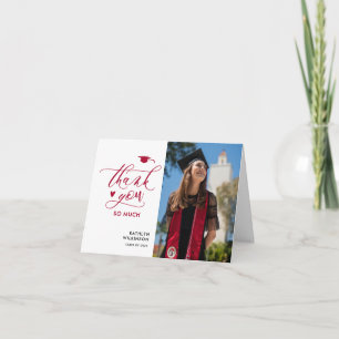 Carte De Remerciements Red Elegant Script Photo Minimaliste Graduation