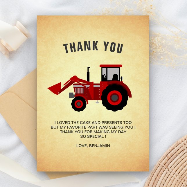 Carte De Remerciements Red Farm Tractor Anniversaire de enfant Party (Créateur téléchargé)