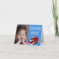 Red Fire Truck on Blue Thank You Note