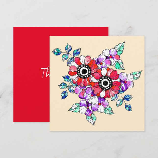 Carte De Remerciements Red floral decoration (Devant / Derrière)