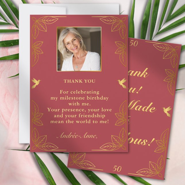Carte De Remerciements Red Gold moderne 50 Fabuleux anniversaire (Créateur téléchargé)