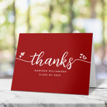 Red Graduation Chic Moderne Élégant Coeurs Script