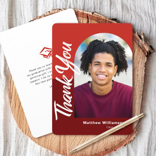 Carte De Remerciements Red Graduation Photo Bold Arch Type de script Retr