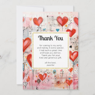 Carte De Remerciements Red Hearts Whimsical Love Motif
