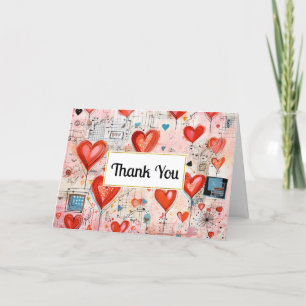 Carte De Remerciements Red Hearts Whimsical Love Motif