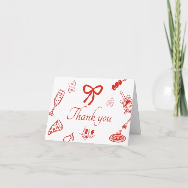 Carte De Remerciements Red Italian Hand Drawn Bridal Shower Thank you  (Devant)