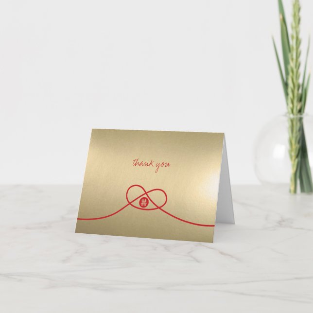 Carte De Remerciements Red Knot Double Happy Mariage chinois d'or (Devant)