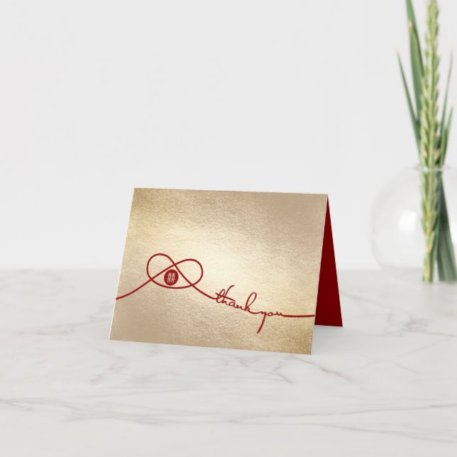 Carte De Remerciements Red Knot Union Double Bonheur Mariage chinois (Devant)