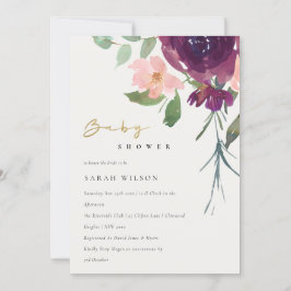 CARTE DE REMERCIEMENTS RED MARSALA BLUSH ROSE BABY SHOWER FLORAL INVITATI