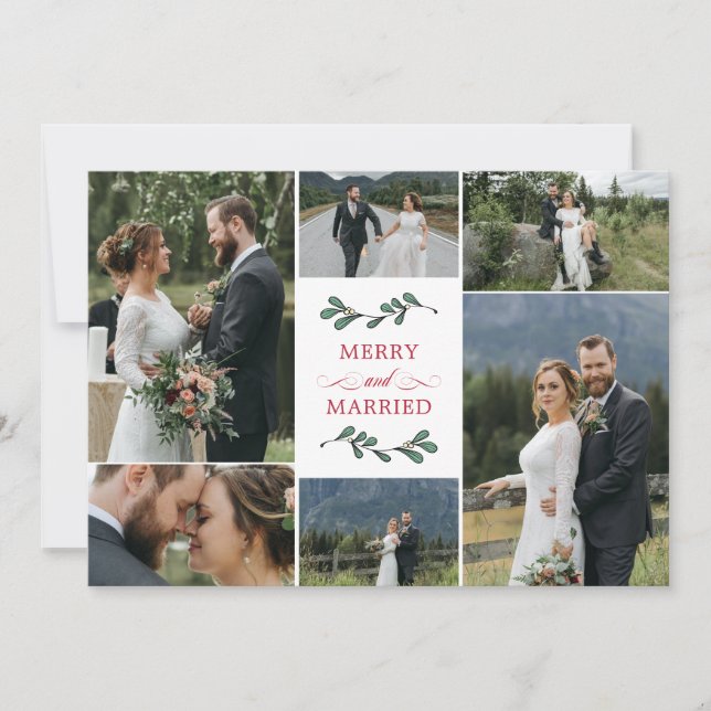 Carte De Remerciements Red Mistletoe With Love Merry Married Christmas (Devant)