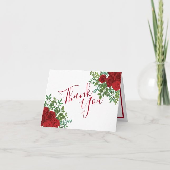 Carte De Remerciements Red Peony et Rose Floral Mariage (Devant)