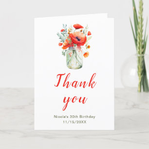 Carte De Remerciements Red Poppies Mason Jar Anniversaire