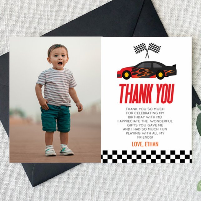 Carte De Remerciements Red Racecar Race Car Custom Photo Anniversaire (Créateur téléchargé)