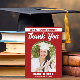 Carte De Remerciements Red White Graduate Photo Arch 2025 Graduation