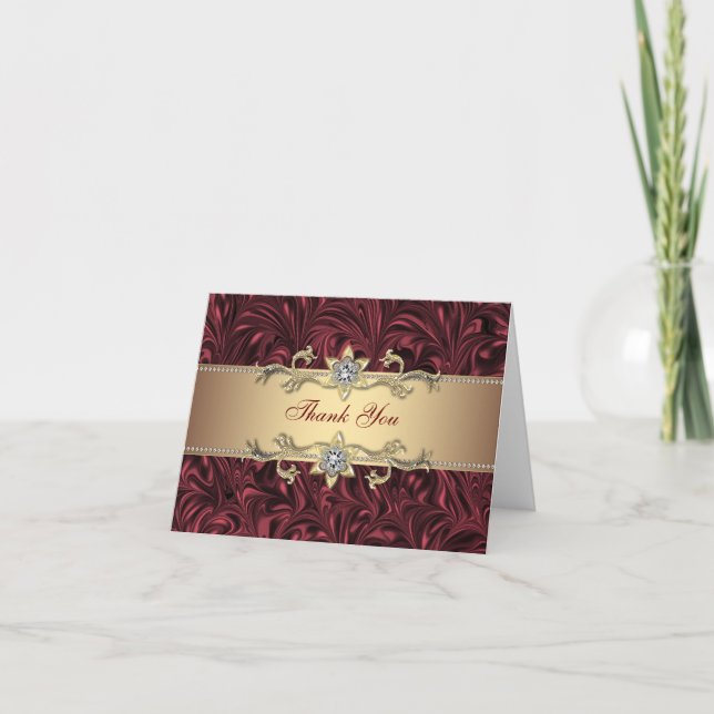 Carte De Remerciements Red Wine Burgundy Gold Thank (Devant)